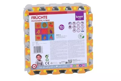 Covoras puzzle colorat, Knorr Toys, 9 piese, 30x30x1 cm, din spuma moale Eva, izolator si antiderapant, 10 Luni+, Fructe
