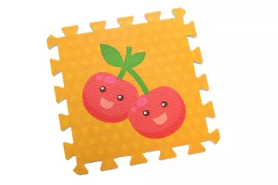 Covoras puzzle colorat, Knorr Toys, 9 piese, 30x30x1 cm, din spuma moale Eva, izolator si antiderapant, 10 Luni+, Fructe