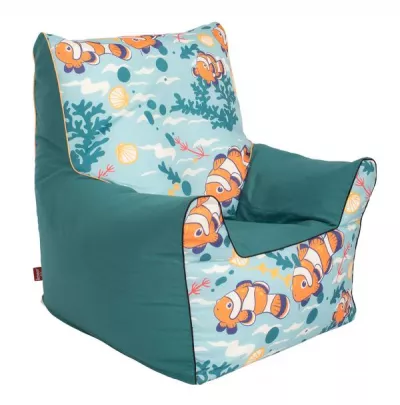 Fotoliu pentru copii, Knorr Toys, umplutura bilute din polistiren care iau forma corpului, husa din bumbac detasabila si lavabila, 60 x 58 x 60 cm, 2-10 Ani, Clownfish