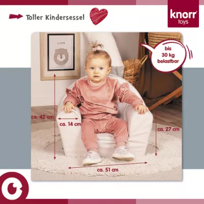 Fotoliu pentru copii, Knorr Toys, umplutura din spuma moale, husa bumbac 100% detasabila si lavabila, 51 x 34 x 42 cm, 9 Luni+, Happy Bear