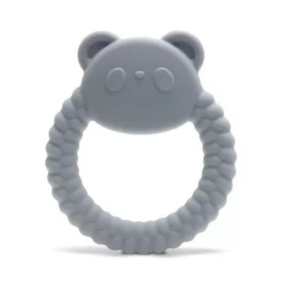 Jucarii de dentitie bebe - Jucarie de dentitie din silicon, 0 luni+, Panda, Grey, bebelorelli.ro