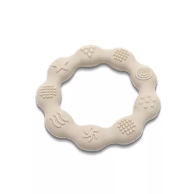 Jucarie de dentitie din silicon, 0 luni+, Ring Bej