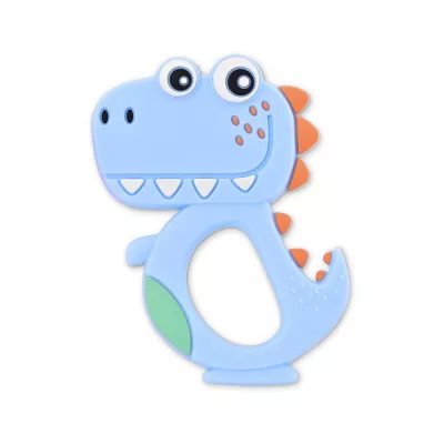 Jucarie de dentitie din silicon, Dino Lucky, peste 3 luni, Blue
