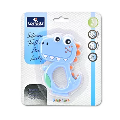 Jucarii de dentitie bebe - Jucarie de dentitie din silicon, Dino Lucky, peste 3 luni, Blue, bebelorelli.ro
