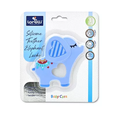 Jucarie de dentitie din silicon, Elephant Lucky, peste 3 luni, Blue