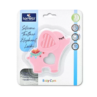 Jucarii de dentitie bebe - Jucarie de dentitie din silicon, Elephant Lucky, peste 3 luni, Pink, bebelorelli.ro
