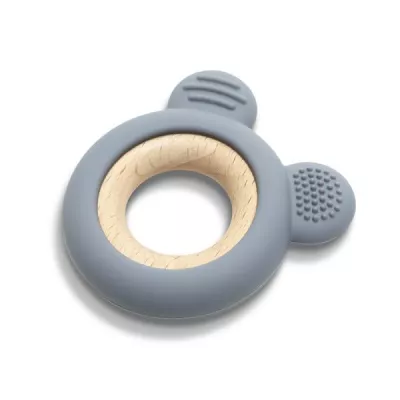 Jucarii de dentitie bebe - Jucarie de dentitie, din silicon si lemn de fag, 0 luni+, Bear Grey, bebelorelli.ro