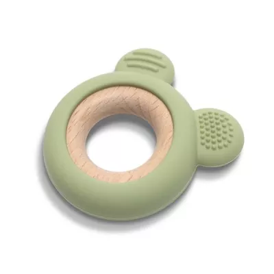 Jucarii de dentitie bebe - Jucarie de dentitie, din silicon si lemn de fag, 0 luni+, Bear Fresh Green, bebelorelli.ro