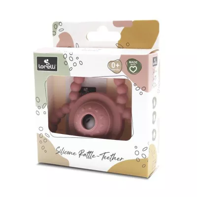 Jucarie de dentitie si zornaitoare din silicon, 0 luni+, Pink