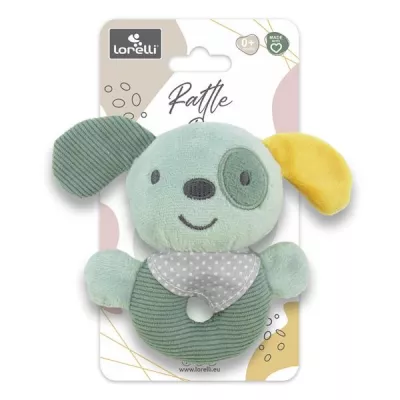Jucarii din plus - Jucarie de plus, Catelus verde, 11 cm, zornaitoare, 0 luni+, bebelorelli.ro