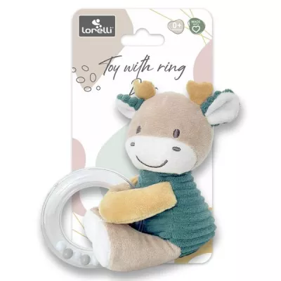 Jucarii din plus - Jucarie de plus, Cerb albastru, 11 cm, cu inel si bilute zornaitoare, 0 luni+, bebelorelli.ro