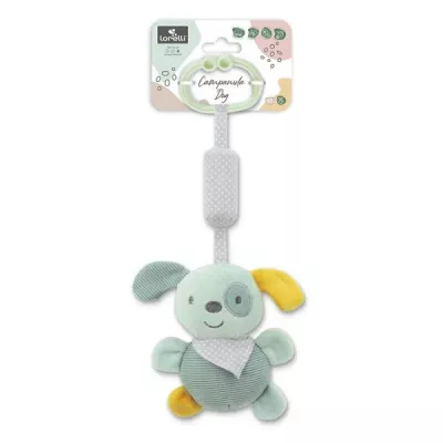 Jucarie de plus, clopotel cu oglinda, Catelus verde, 13 cm, zornaitoare, 0 luni+