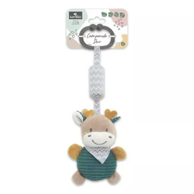Jucarie de plus, clopotel cu oglinda, Cerb albastru, 13 cm, zornaitoare, 0 luni+