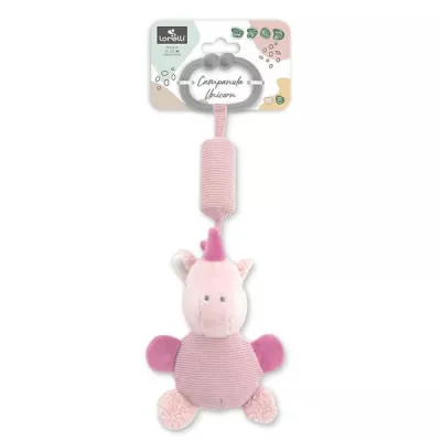 Jucarie de plus, clopotel cu oglinda, Unicorn roz, 13 cm, zornaitoare, 0 luni+