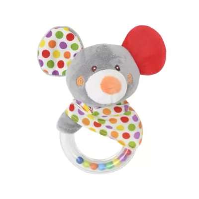 Lichidare de Stoc - Jucarie de plus, cu inel, 11 cm, zornaitoare, 0 luni+, soricel, bebelorelli.ro