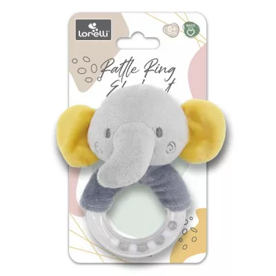 Jucarie de plus, inel, Elefant gri, 11 cm, zornaitoare, 0 luni+