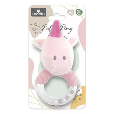 Jucarii din plus - Jucarie de plus, inel, Unicorn roz, 11 cm, zornaitoare, 0 luni+, bebelorelli.ro