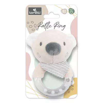 Jucarii din plus - Jucarie de plus, inel, Ursulet beige, 11 cm, zornaitoare, 0 luni+, bebelorelli.ro