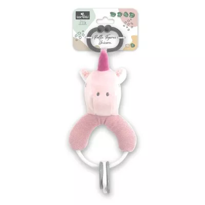 Jucarii din plus - Jucarie de plus, Unicorn roz, 20 cm, cu forme geometrice zornaitoare, 0 luni+, bebelorelli.ro