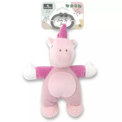 Jucarii din plus - Jucarie de plus, Unicorn roz, 22 cm, zornaitoare, 0 luni+, bebelorelli.ro