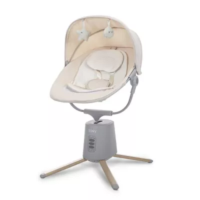 Leagan electric pentru bebelusi, Storky, Bluetooth, telecomanda, 5 viteze de leganare, potrivit 0-6 luni, Beige