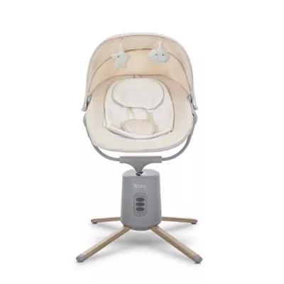 Leagan electric pentru bebelusi, Storky, Bluetooth, telecomanda, 5 viteze de leganare, potrivit 0-6 luni, Beige
