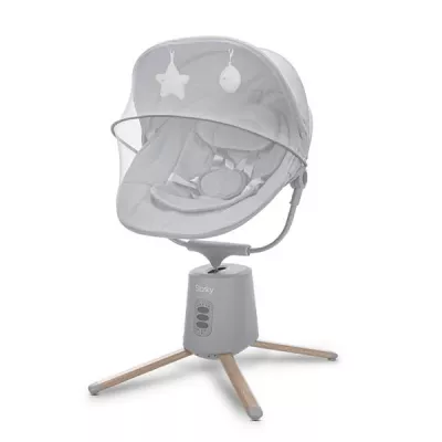 Leagan electric pentru bebelusi, Storky, Bluetooth, telecomanda, 5 viteze de leganare, potrivit 0-6 luni, Grey