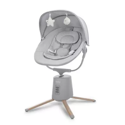 Leagan electric pentru bebelusi, Storky, Bluetooth, telecomanda, 5 viteze de leganare, potrivit 0-6 luni, Grey