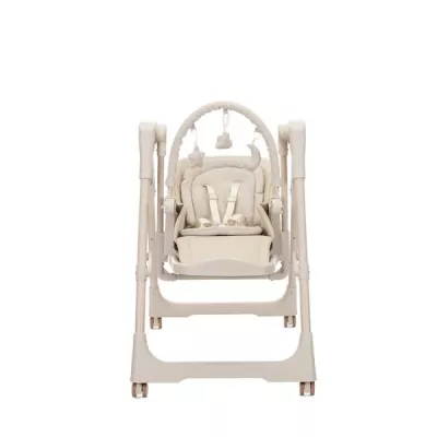 Leagan electric si scaun de masa 2 in 1, Nomino, Bluetooth, telecomanda, 3 viteze de leganare, panou muzical, Beige