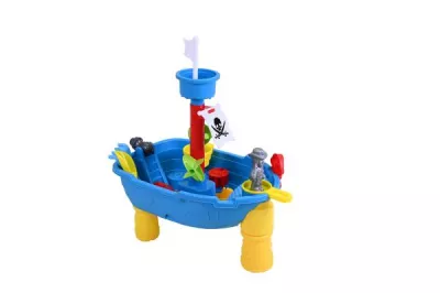 Masuta pliabila Vapor de joaca cu nisip si apa pentru copii, Knorr Toys, include lopatica, multiple forme pentru nisip, 2 cadite pentru apa, 51x31,5x58 cm, 3 ani+, Corabia Piratilor