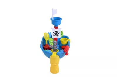 Masuta pliabila Vapor de joaca cu nisip si apa pentru copii, Knorr Toys, include lopatica, multiple forme pentru nisip, 2 cadite pentru apa, 51x31,5x58 cm, 3 ani+, Corabia Piratilor