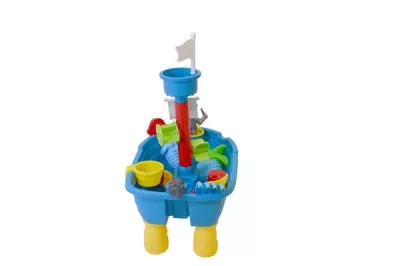 Masuta pliabila Vapor de joaca cu nisip si apa pentru copii, Knorr Toys, include lopatica, multiple forme pentru nisip, 2 cadite pentru apa, 51x31,5x58 cm, 3 ani+, Corabia Piratilor