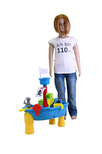 Masuta pliabila Vapor de joaca cu nisip si apa pentru copii, Knorr Toys, include lopatica, multiple forme pentru nisip, 2 cadite pentru apa, 51x31,5x58 cm, 3 ani+, Corabia Piratilor