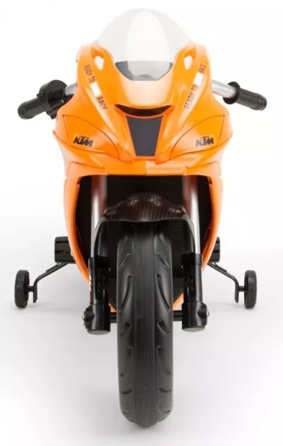 Motocicleta electrica de curse pentru copii, Injusa, licenta KTM, 12V, include roti ajutatoare, 3-6 Ani