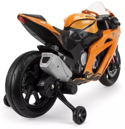 Motocicleta electrica de curse pentru copii, Injusa, licenta KTM, 12V, include roti ajutatoare, 3-6 Ani