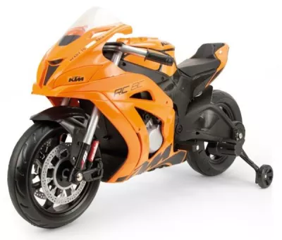 Motocicleta electrica de curse pentru copii, Injusa, licenta KTM, 12V, include roti ajutatoare, 3-6 Ani