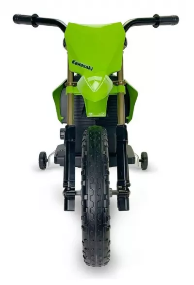 Motocicleta electrica pentru copii, 12V, licentiat Kawasaki KX85, tip cross, cu roti ajutatoare, 3-5 ani, verde