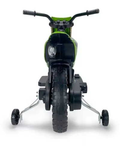 Motocicleta electrica pentru copii, 12V, licentiat Kawasaki KX85, tip cross, cu roti ajutatoare, 3-5 ani, verde