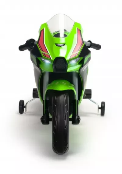 Motocicleta electrica pentru copii, 12V, licentiat Kawasaki Ninja ZX-R10, cu roti ajutatoare, 3-6 ani, verde