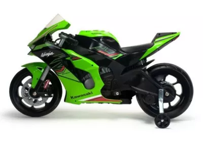 Motocicleta electrica pentru copii, 12V, licentiat Kawasaki Ninja ZX-R10, cu roti ajutatoare, 3-6 ani, verde