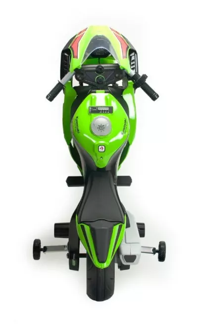 Motocicleta electrica pentru copii, 12V, licentiat Kawasaki Ninja ZX-R10, cu roti ajutatoare, 3-6 ani, verde