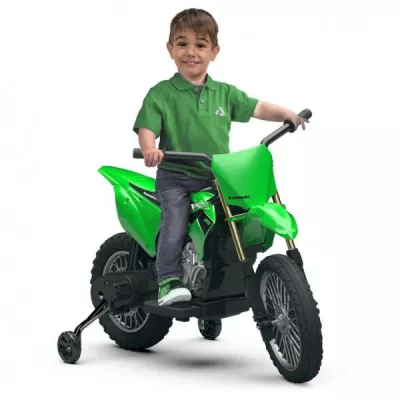 Motocicleta electrica pentru copii, Injusa, licenta Kawasaki KX85, 6V, include roti ajutatoare, 2-5 Ani