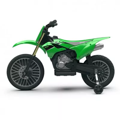 Motocicleta electrica pentru copii, Injusa, licenta Kawasaki KX85, 6V, include roti ajutatoare, 2-5 Ani