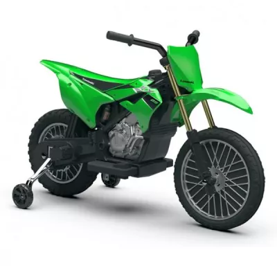 Motocicleta electrica pentru copii, Injusa, licenta Kawasaki KX85, 6V, include roti ajutatoare, 2-5 Ani