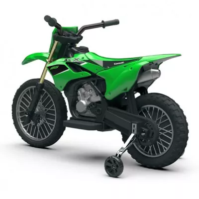 Motocicleta electrica pentru copii, Injusa, licenta Kawasaki KX85, 6V, include roti ajutatoare, 2-5 Ani