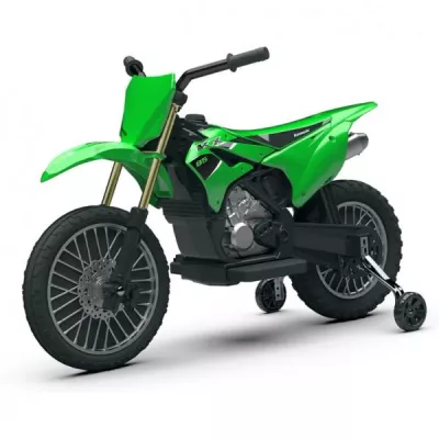 Motocicleta electrica pentru copii, Injusa, licenta Kawasaki KX85, 6V, include roti ajutatoare, 2-5 Ani