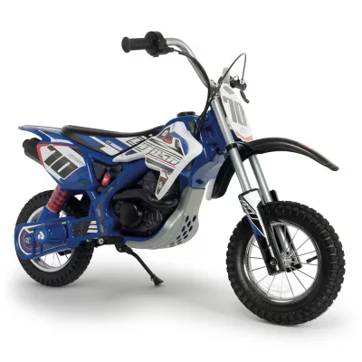 Motocicleta electrica pentru copii Injusa, X-Treme, Blue Fighter, 24V, pentru orice tip de teren, roti gonflabile, 6 ani+, Alb cu Albastru