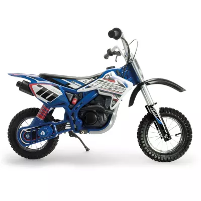 Motocicleta electrica pentru copii Injusa, X-Treme, Blue Fighter, 24V, pentru orice tip de teren, roti gonflabile, 6 ani+, Alb cu Albastru