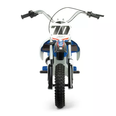 Motocicleta electrica pentru copii Injusa, X-Treme, Blue Fighter, 24V, pentru orice tip de teren, roti gonflabile, 6 ani+, Alb cu Albastru