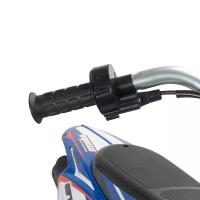 Motocicleta electrica pentru copii Injusa, X-Treme, Blue Fighter, 24V, pentru orice tip de teren, roti gonflabile, 6 ani+, Alb cu Albastru